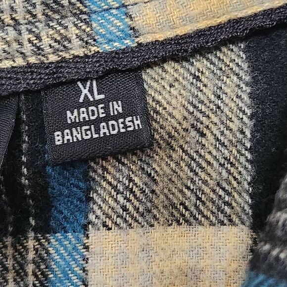 Burnside plaid button front long sleeve flannel shirt tan blue black orange XL - Picture 5 of 6